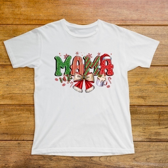 Hand Crafted Tops - Mama Christmas Graphic T Shirt